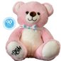 Pink teddy bear with a bow tie and 'Care'a' logo on a white background